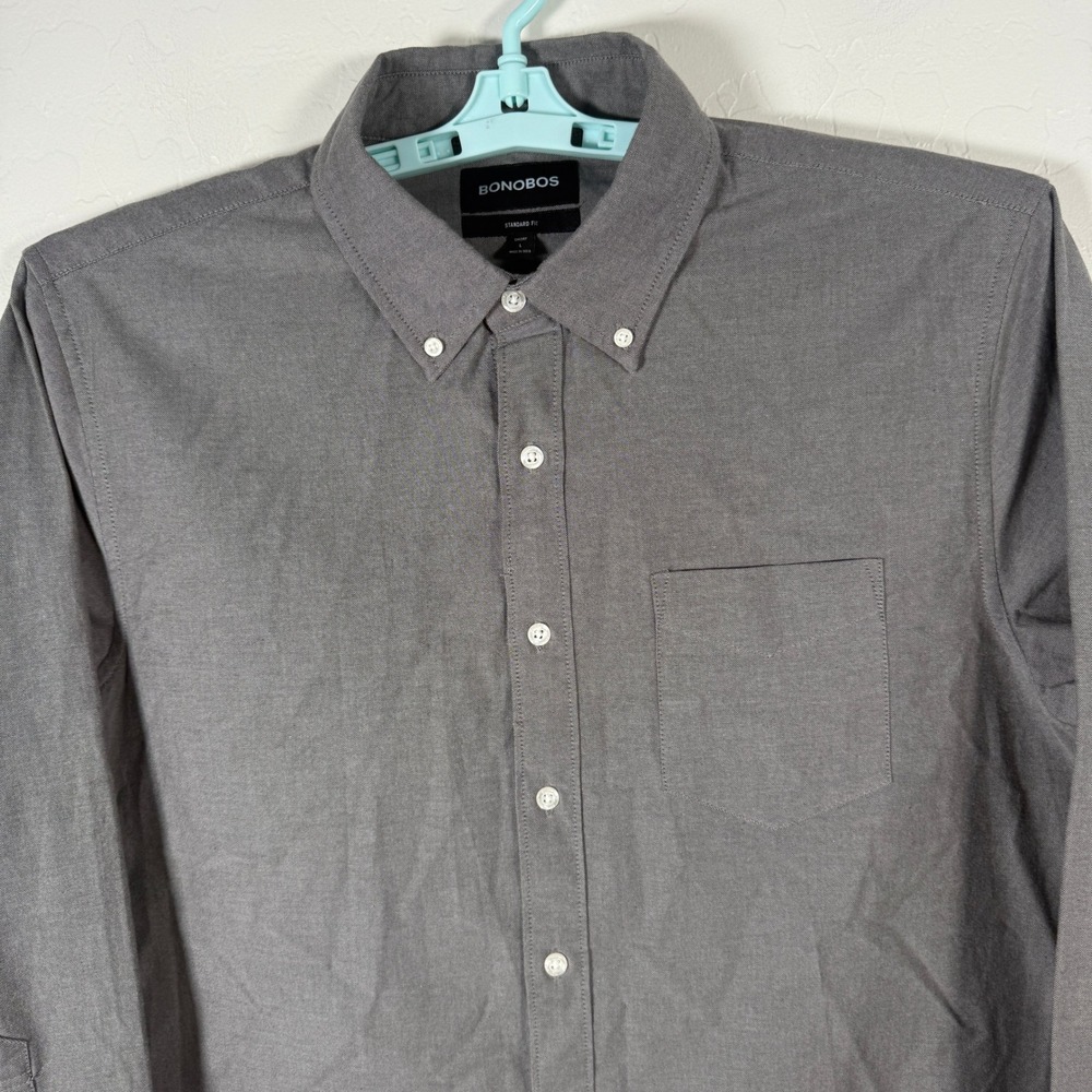Bonobos Shirt Mens Large Short Grey Standard Fit Oxford Button Down Pocket